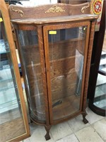 Vintage curve glass curio cabinet w/wood shelves