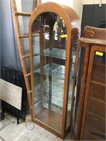 Wood lighted arch top curio cabinet w/4-glass