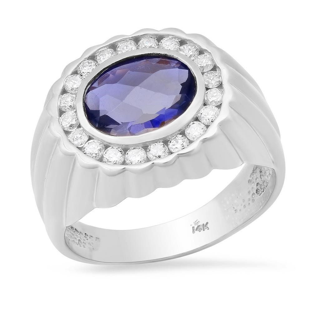 14K WHITE GOLD 2.00CT SAPPHIRE 0.70CT DIAMOND RING