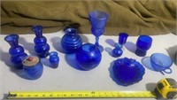 Vintage Blue Vases , Sugar Bowl w lid