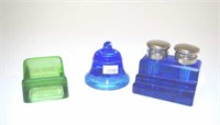 Vintage Royal Blue glass ink well/stand