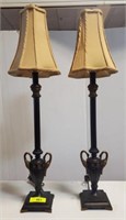 PAIR OF URN STYLE STICK LAMPS SWAN HANDLES