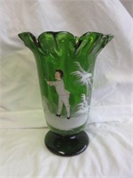 GREEN MARY GREGORY STYLE VASE 7.75"T