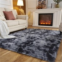 $110 Area Rug 8x10 Tie Dyed Black and Grey