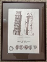 (B) Framed blueprint of the Leaning Tower of Pisa