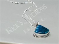 Blue Apatite & silver pendant/ chain