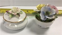 Vintage lidded trinket dish and a ceramic floral