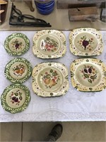 Hand Painted Fruit Glazed Plates Lot of 7