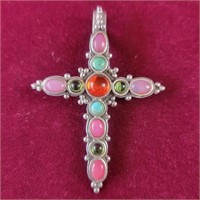 .925 Silver Cross with Natural gemstones 0.38ozTW