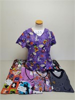 8 Halloween & Christmas-Themed Scrub Tops - Large