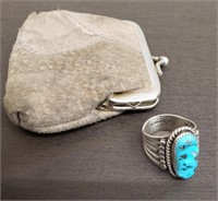Marked Sterling & Turquoise (?) Men's Ring w/