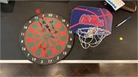 Magnetic dart board and ole miss basketball hoop