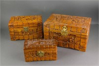 3 PC Chinese Camphor Wood Jewellery Box