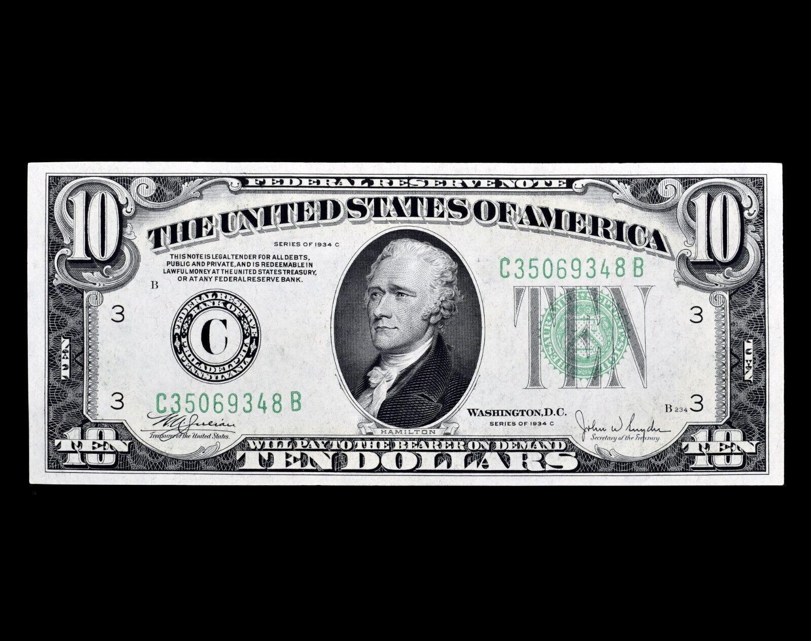 1934-C $10 FEDERAL RESERVE NOTE CHOICE UNCIRC