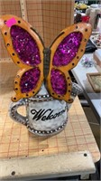 Plastic resin watering can butterfly decor