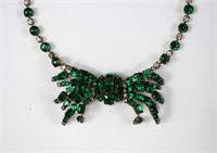 Vintage Green Crystal Rhinestone Spider Necklace