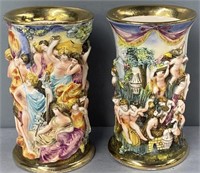 Pair Italian Capo di Monte Style Pottery Vases