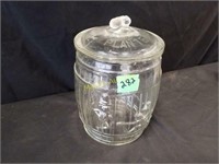 Barrel Peanut Jar 10" w/ silver paint on