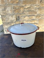 RED TRIM ENAMEL POT WITH LID