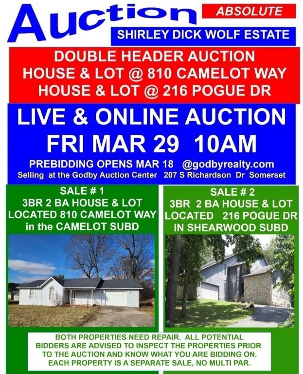 ABSOLUTE AUCTION - TWO HOUSES & LOTS [WOLF ESTATE]