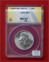 1949 Franklin Silver Half Dollar ANACS MS63 FBL