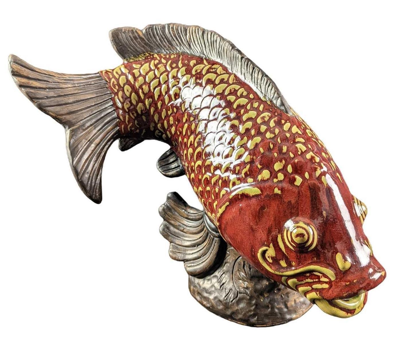 Large Ceramic Vintage Style Koi Fish Sculpture