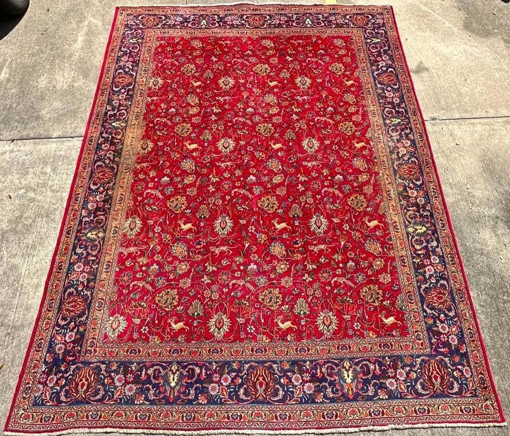 Vintage Persian Tabriz Animal Scene Rug