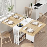 Folding Dining Table with 2 Tier Storage, Extendab