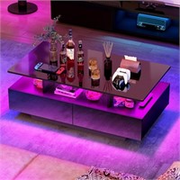 YITAHOME LED Coffee Table with Storage, High Gloss