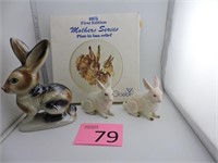 Goebel Bunny Plate & Two Lefton Bunnies