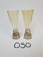 2 Amber Gold Trimmed Heavy Bottom Glasses