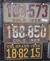 1928,1929, 1930 Co. license plates