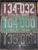 1925, 1926, 1927 Co. license plates