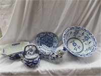 5PC MISC. ORIENTAL BLUE AND WHITE DECOR