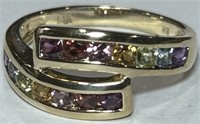 14KT YELLOW GOLD MULTI COLOR GEM RING 3.51 GRS