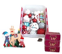 Christmas Tub of Ornaments, Angels & Snowman