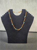 Wt 10.11g - Amber/turquoise necklace