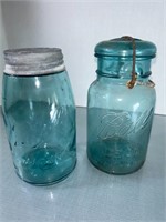 2 Vintage Ball Blue Quart Jars. One with