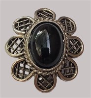 VINTAGE 925 STERLING SILVER BLACK ONYX CABOCHON