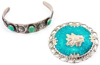Jewelry Sterling Silver Brooch & Cuff Bracelet