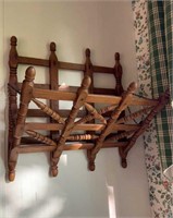 Antique wood folding rack for mail or papers or