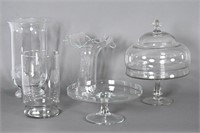 Vintage Clear Glass Vases, Cake Stands, Dome