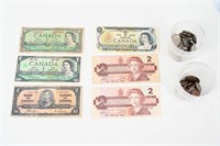 ASSORTED COINS & CANADIAN BILL