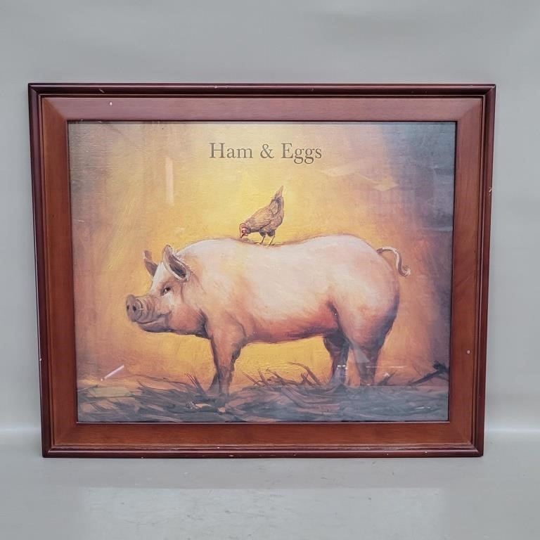 HAM & EGGS PRINT 23" X 19" FRAMED UNDER GLASS