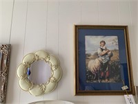 PRETTY PAINTING OF GIRL WITH SHEEP AND MIRROR