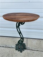 Antique Cast Iron Table Wood Top