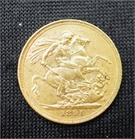 Queen Victoria 1891 sovereign gold coin