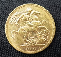 Queen Victoria 1891 sovereign gold coin