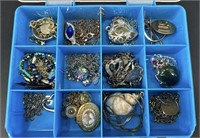 Plastic Container Full Of Vintage Pendants,