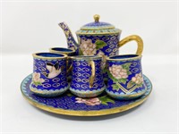 Miniature  blue cloissone enameled tea set